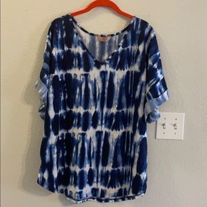 BLUE & WHITE TIE DYE SHORT SLEEVE SHIRT 2XL